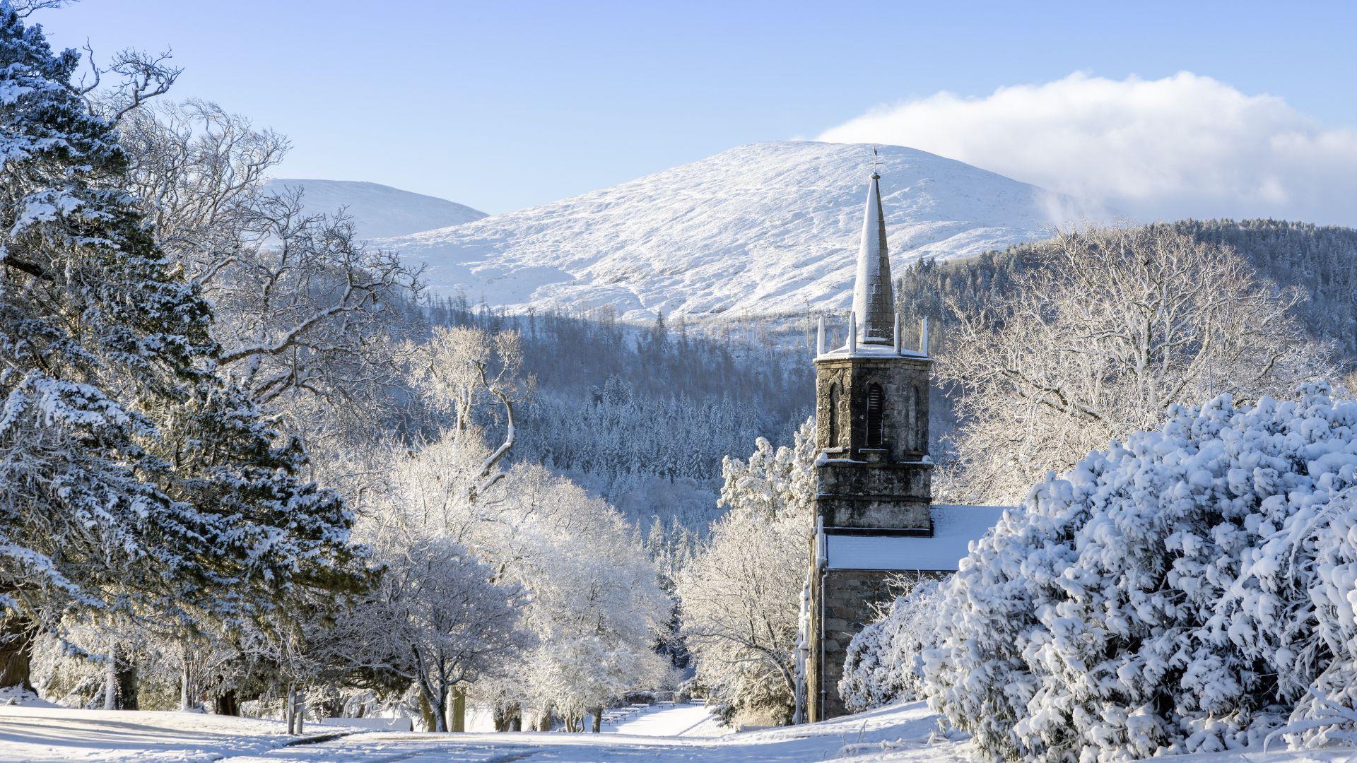 A snow scene at Tollymore, County Down