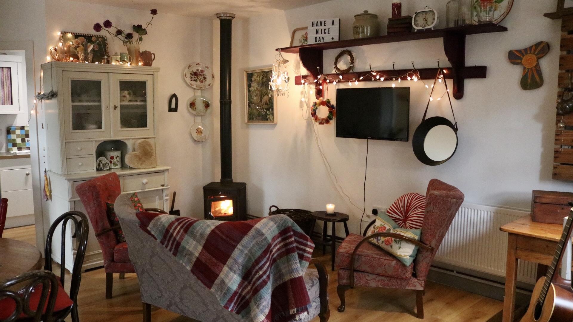 Image showing the living room decorated with fairylights