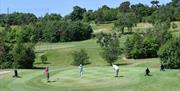 Image is of 3 golfers on the course