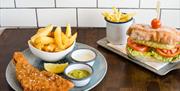 Fish and chips and a burger and chips from The Pantry at Titanic Belfast