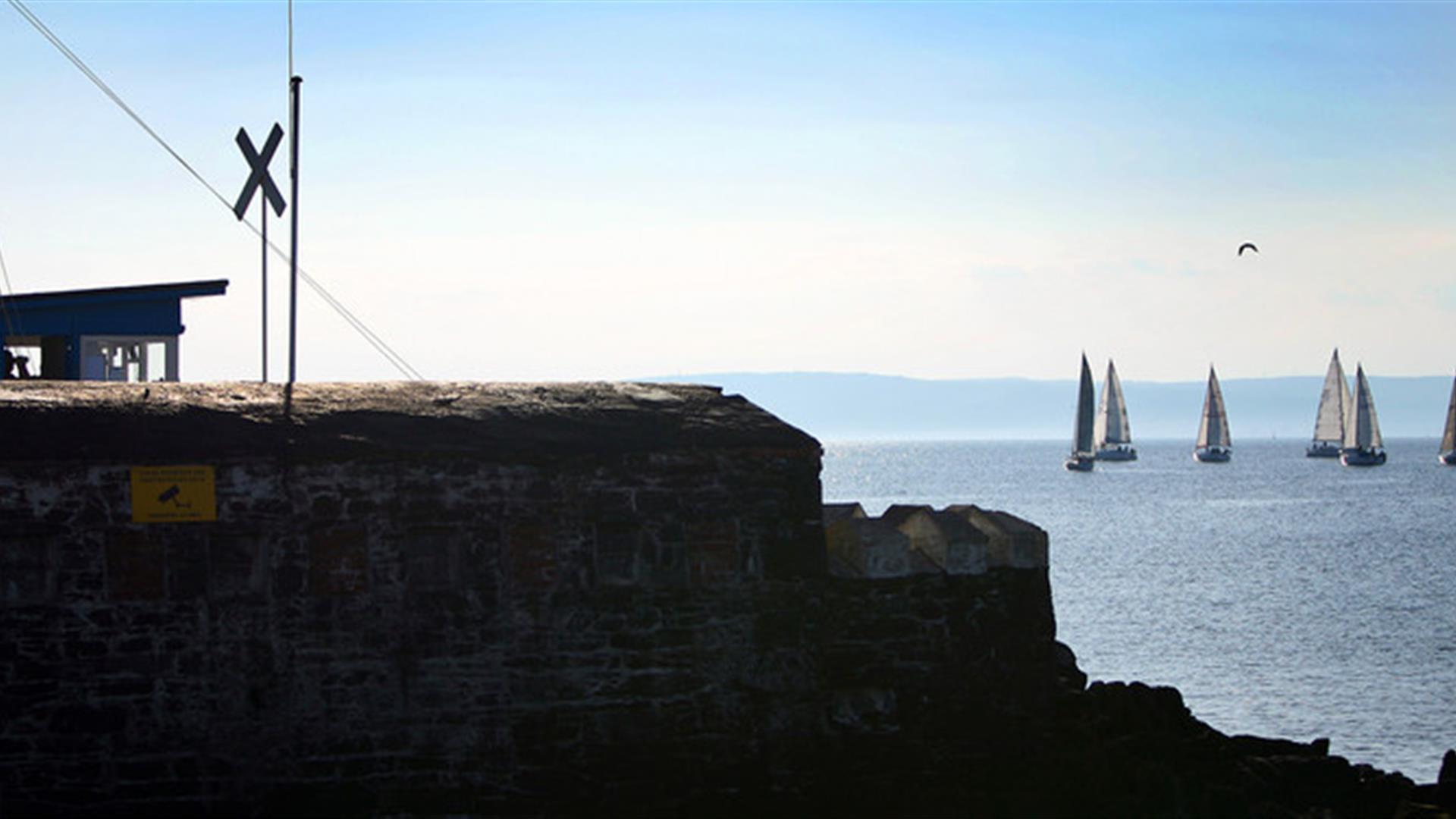 Photograph of yachts on the water of Belfast Lough from Kingsland showing