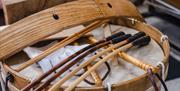 Battle drum with drum sticks Lambeg canes and brace hoops