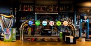 Range of alcohol and beer pumps at Katy Jane's Bar