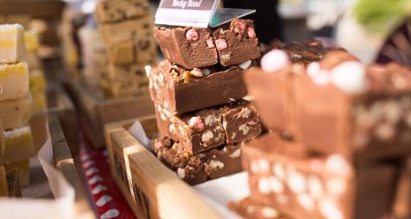 Rocky road buns, food on a market stall