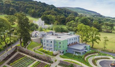 Aerial view of Killeavy Castle Estate. A luxury Hotel Spa destination in Newry, Northern Ireland.