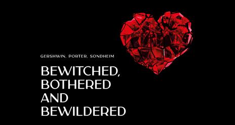 A black background with a shattered red glass heart off centre, and white text saying 'Bewitched, Bothered and Bewildered