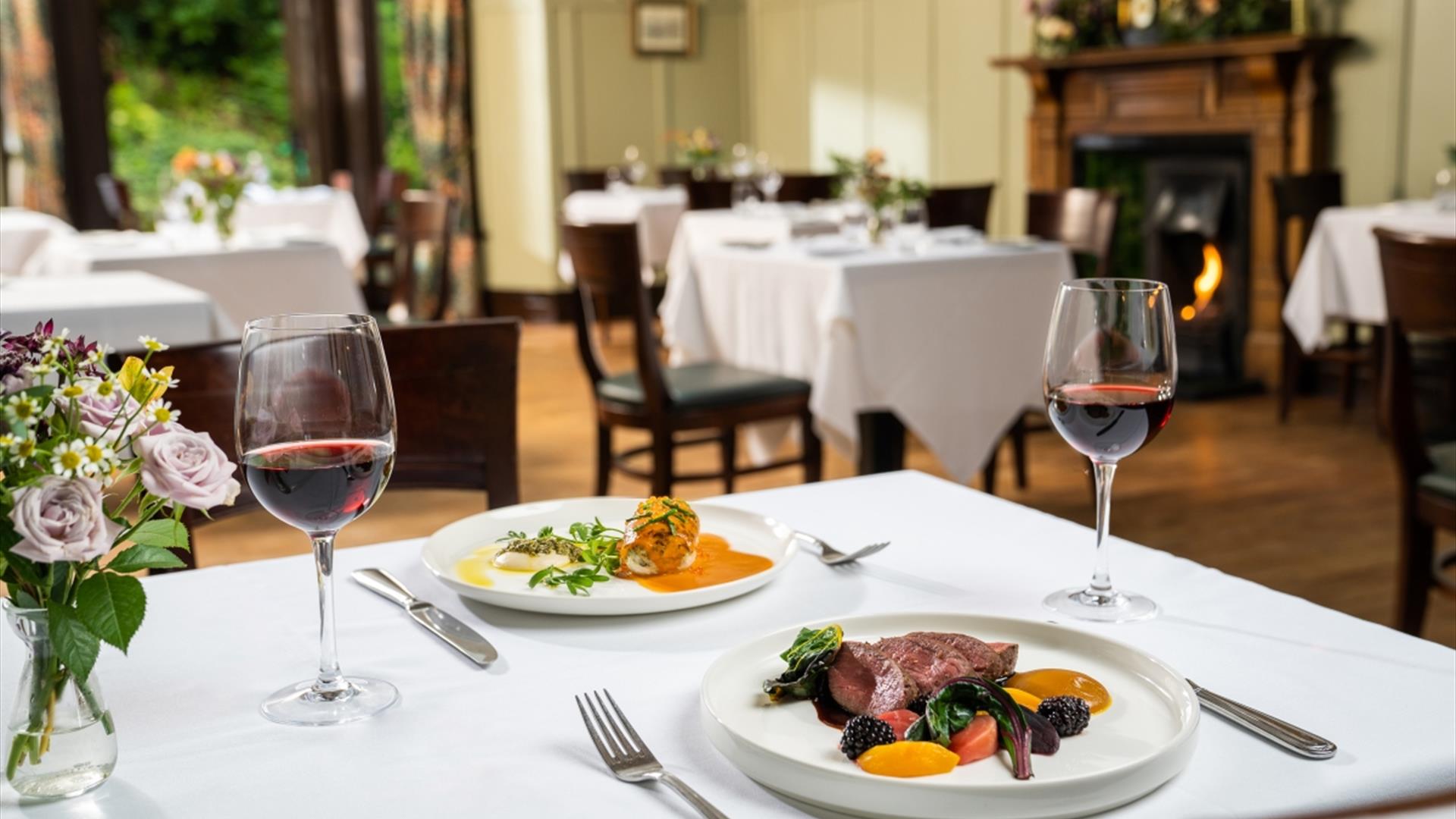 Table set for two in a fine dining restaurant