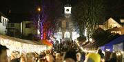 Royal Hillsborough Christmas Market view with Hillsborough Courthouse in the background.