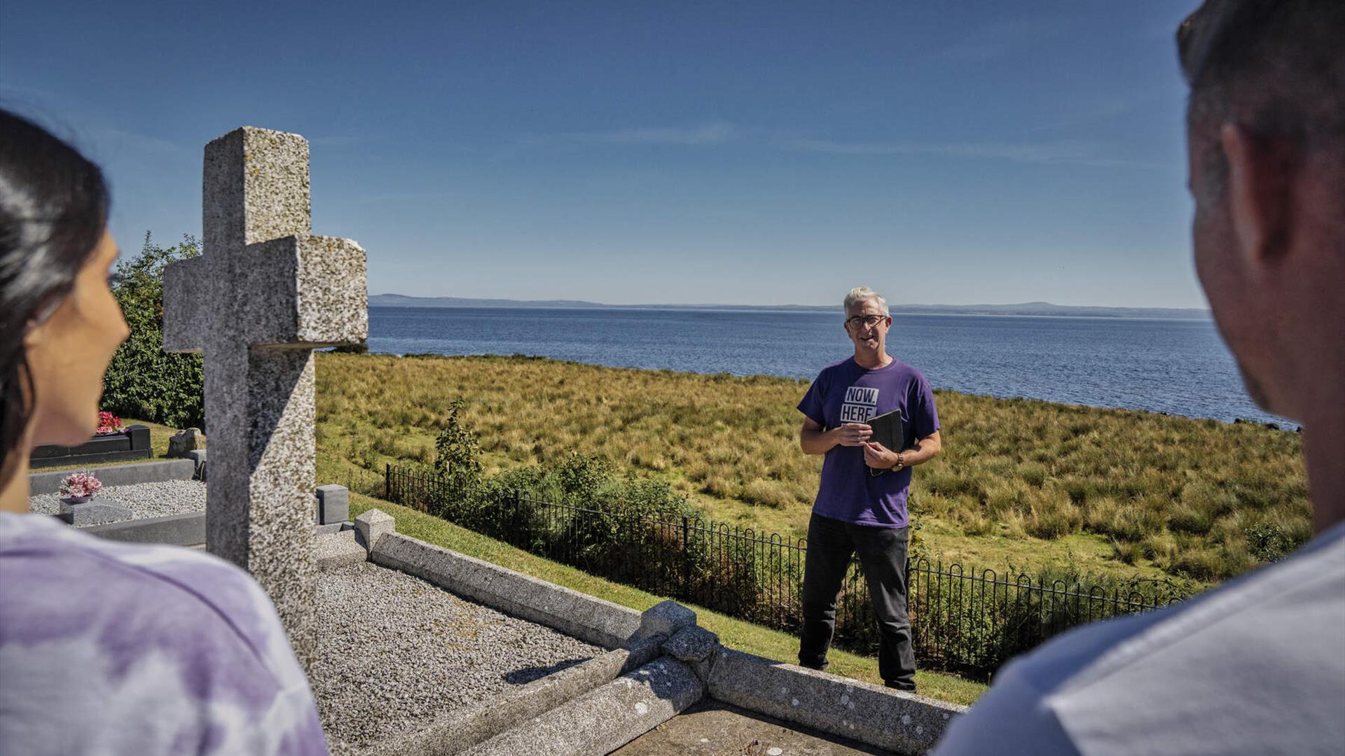 Overlooking beautiful views over Lough Neagh, Jim encourages the group to take time out to reflect