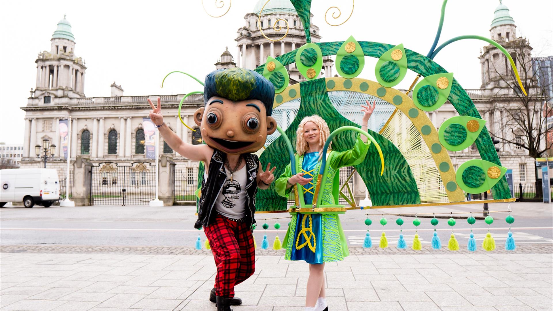 Performers from Beat Carnival help to launch Belfast City Council's St Patrick's Celebrations 2023