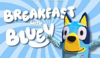 Bluey Character with wording 'Breakfast with Bluey'