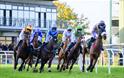 Horse racing at Fakenham Racecourse - passing the Prince of Wales Stand