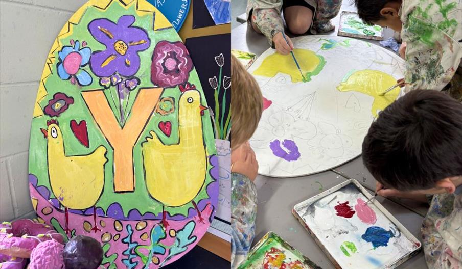 Local schoolchildren decorate Poppy Line Easter Hunt eggs!