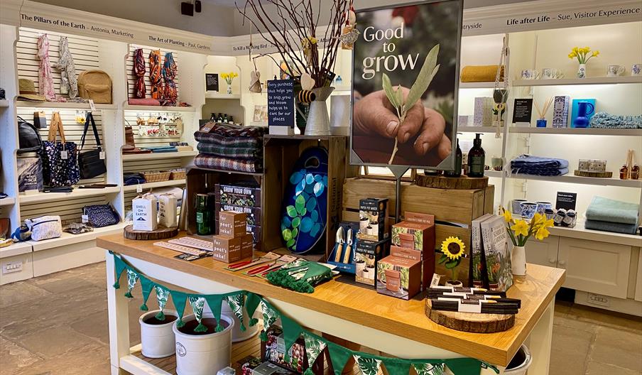 The interior of the shop at Blickling Estate with a selection of gifts for sale.