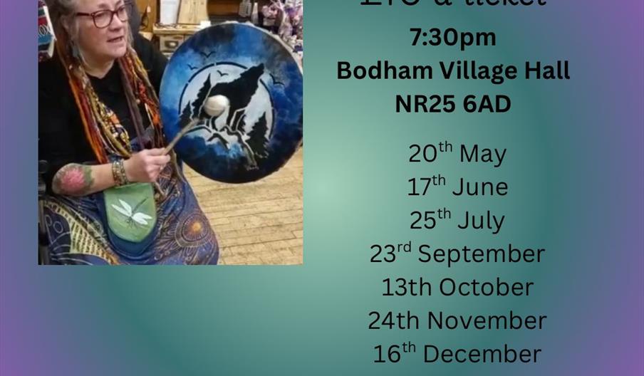 Photo of Lakota Sands and the dates for future events on a purple and blue gradient background