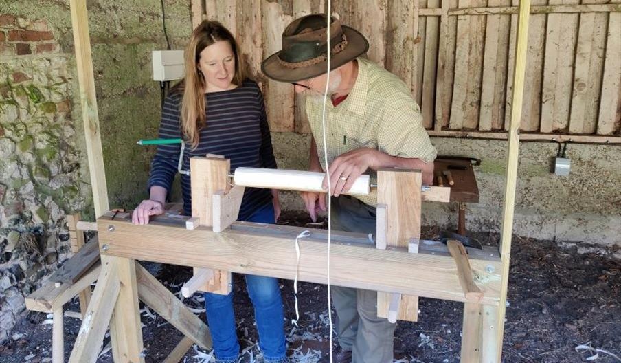 Green woodworking spindle course using a pole lathe at Deepdale Farm