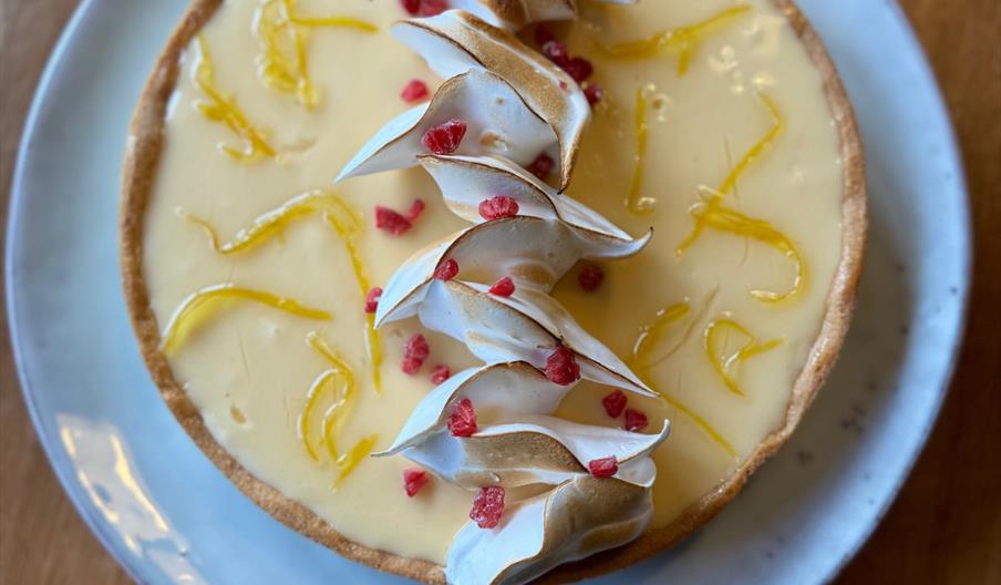lemon tart with piped meringue