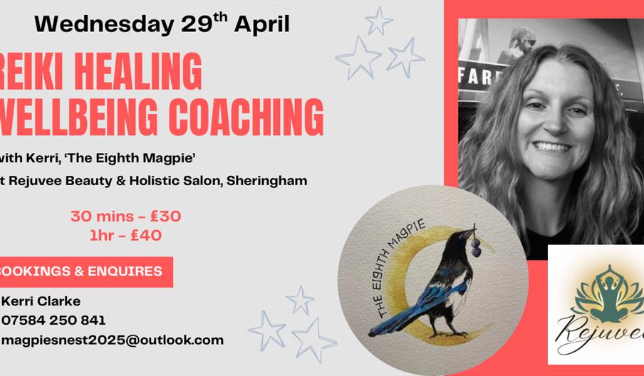 Magpie image, photo of practitioners and details of event.