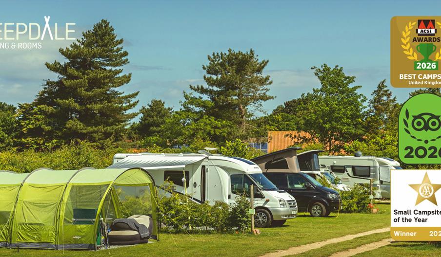 Tents, campervans and motorhomes at Deepdale Camping & Rooms on the beautiful North Norfolk Coast