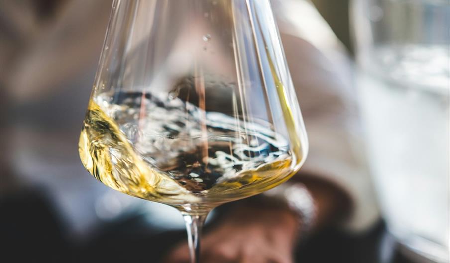 a close-up of a glass of white wine