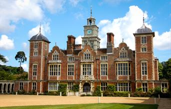 The exterior frontage of Blickling Hall, a Jacobean house.
