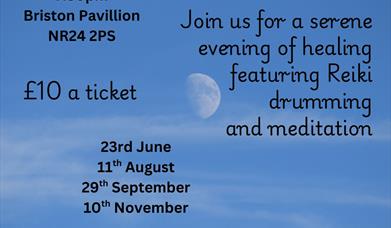 Light blue poster showing a daytime moon.  Text stating event details.