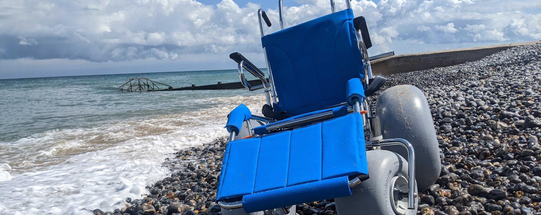 Beach wheelchair on a beach in North Norfolk