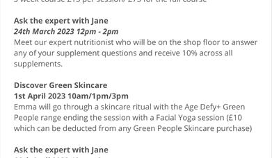 List of In Store Health and Wellbeing Spring Events