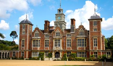 The exterior frontage of Blickling Hall, a Jacobean house.