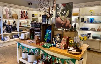 The interior of the shop at Blickling Estate with a selection of gifts for sale.