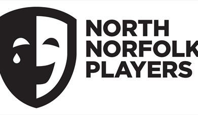 Black and white logo of a half comedy, half tragedy drama mask with the words North Norfolk Players