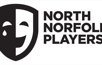 Black and white logo of a half comedy, half tragedy drama mask with the words North Norfolk Players