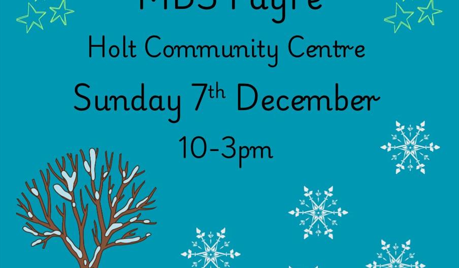 Blue poster showing a winter tree and some snowflakes detailing the event information Blue poster showing a winter tree and some snowflakes detailing the event information