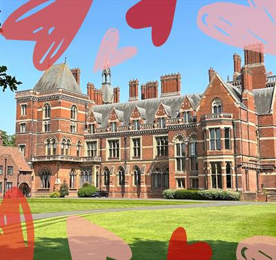 image of Kelham Hall surrounded by edited hearts