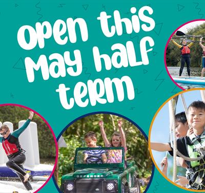 Half term graphic including photos of the activities on offer