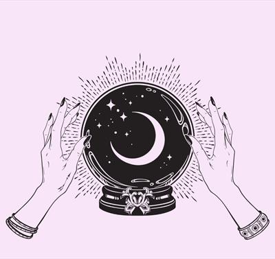 a drawing of a witches crystal ball