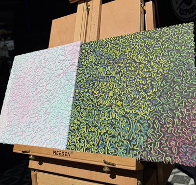 Artwork displayed on an eisel
