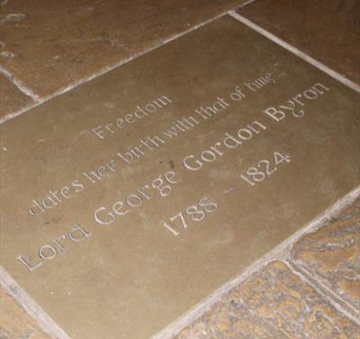 Photo of a stone commemorating Lord Byron at the National Justice Museum