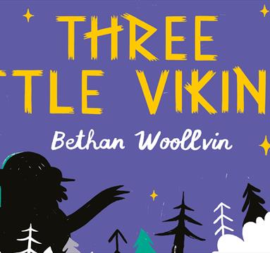 Cartoon graphic of three young vikings in a wood