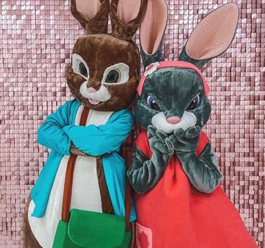 Photo of two rabbit mascots