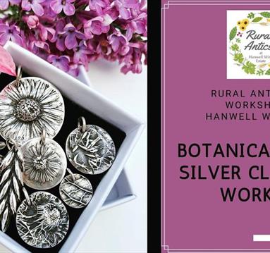 Graphic for the workshop including the name of the event and a photo of some botanical metalwork.