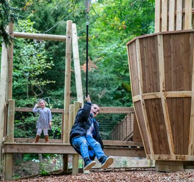 Young child on an aerial slide