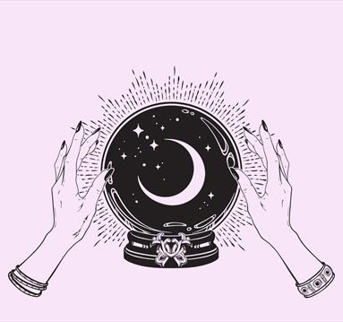 a drawing of a witches crystal ball