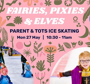 Graphic for the event including photos of children enjoying a fancy dress party on the ice