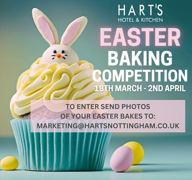 Graphic for the competition including a cupcake with an Easter bunny head.
