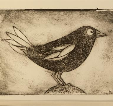 Image shows a picture of a sketch drawing of a bird.