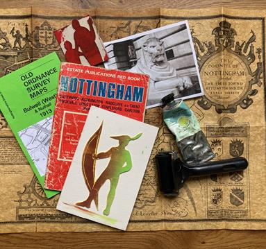 Image shows a selection of A4 prints with various Nottingham images.