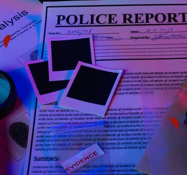 Photo of fake police reports and blank polaroids