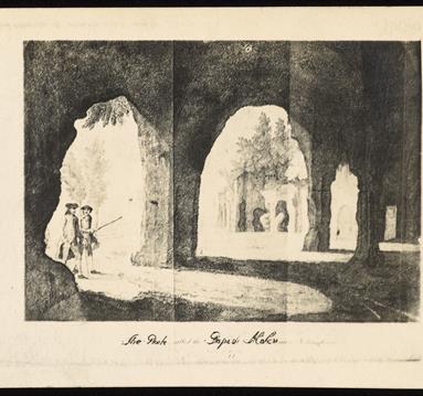 Old black and white illustration of Nottingham's caves