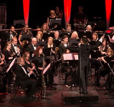 Photo of a big band performing